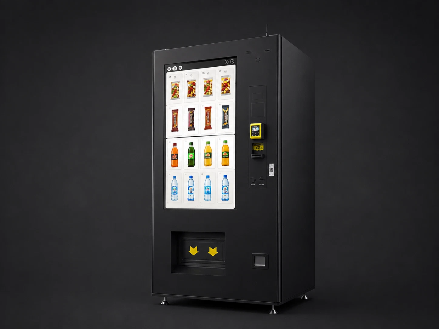 Munchie Machine — външен вид на машината с осветени рафтове